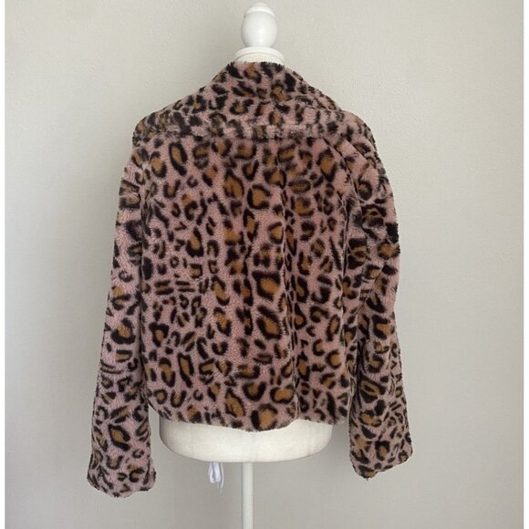 Candies Juniors Medium Pink Brown Faux Leopard Fur Jacket Coat Y2K - Picture 2 of 9